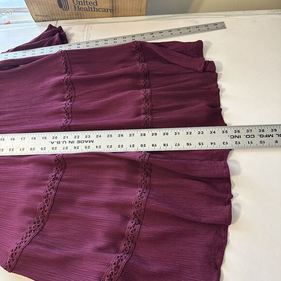 Knox Rose Womens Peasant Dress Tunic Full Button Burgundy Medium V Neck Boho - Picture 4 of 8